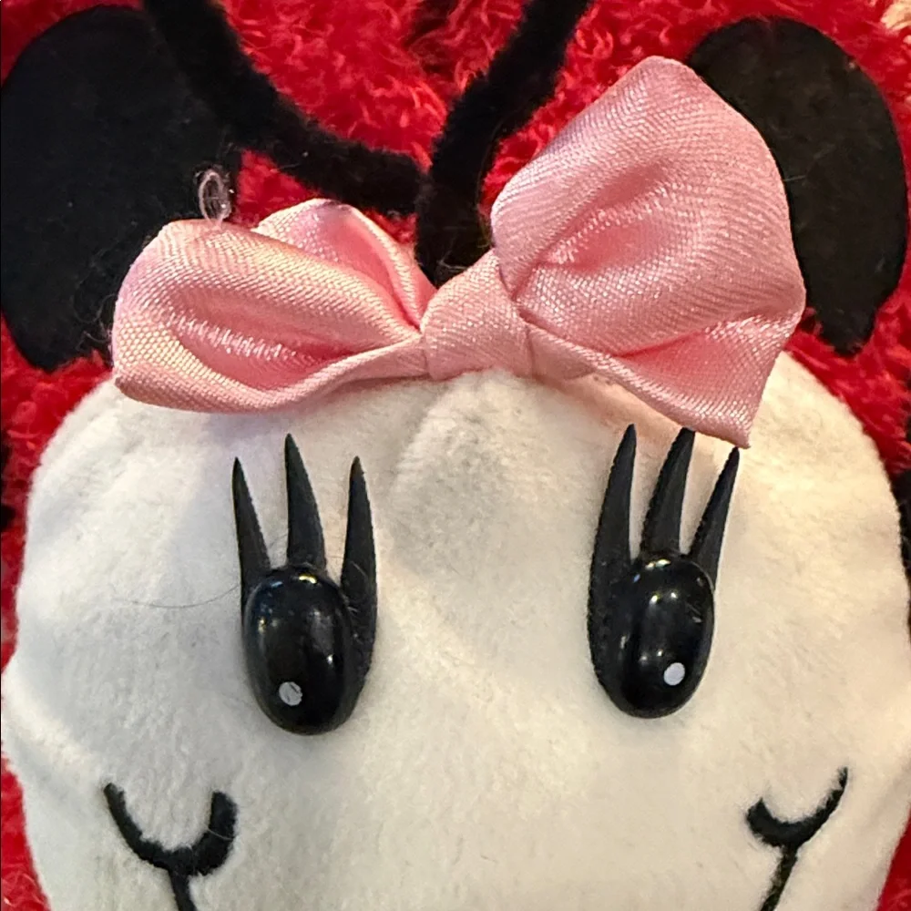 Girls Plush Ladybug Slipper Socks with Pink Bow - Red & Black